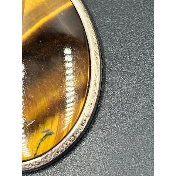 By Schneider Signed Vintage Sterling Silver Bezel Large Tigers Eye Pendant - Picture 8 of 9